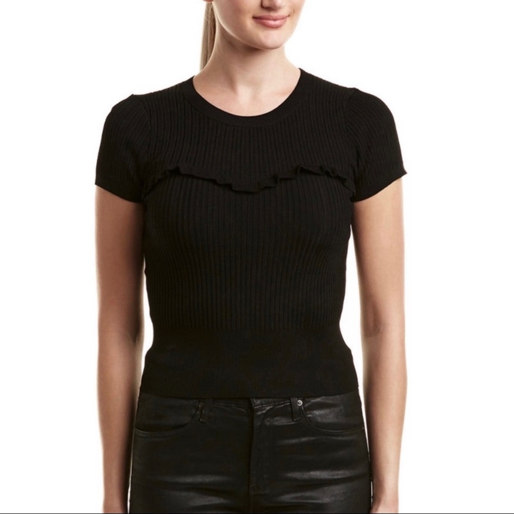 NEW CINQ A SEPT BLACK RIBBED TOP - Picture 1 of 6